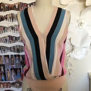 Draped Sleeveless Wide Stripes Bodysuit